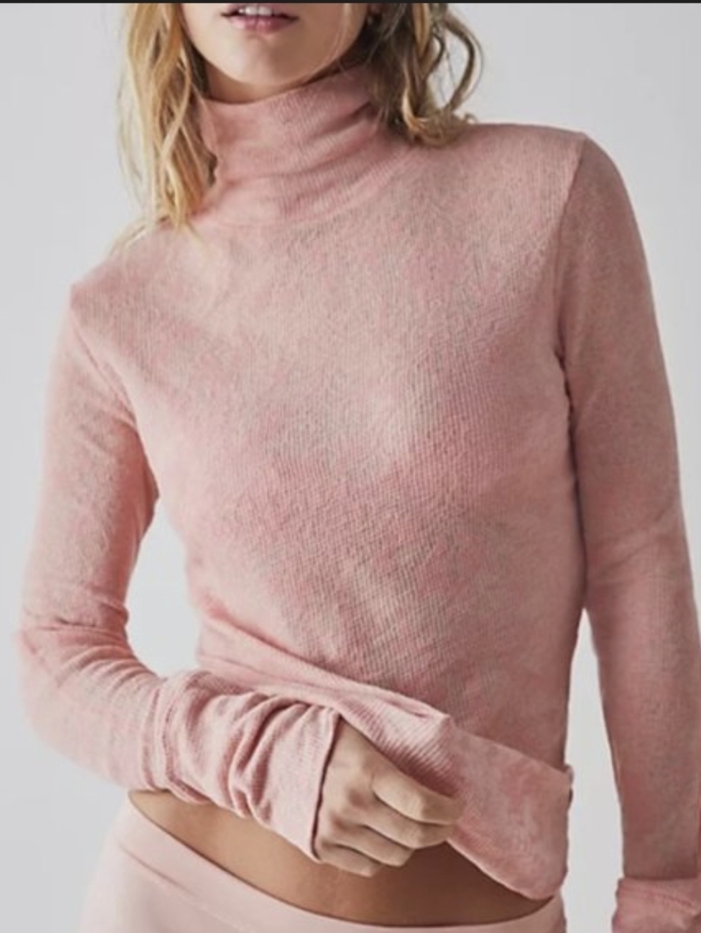 NWT Free People You and I Thermal Lace Sheer Turtleneck Top sz S Rosie Pink